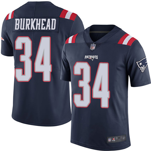 New England Patriots Football #34 Rush Vapor Limited Navy Blue Men Rex Burkhead NFL Jersey